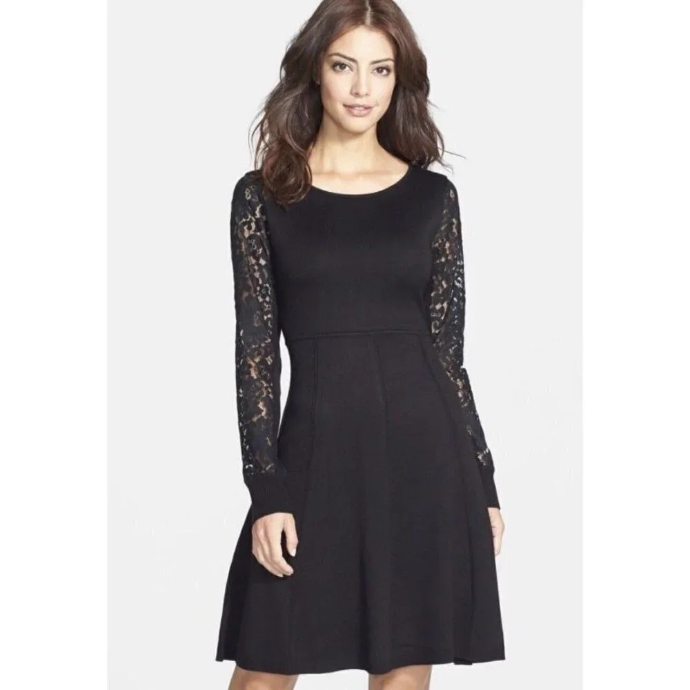 Eliza.J Black Sweater Dress With Lace Sleeves